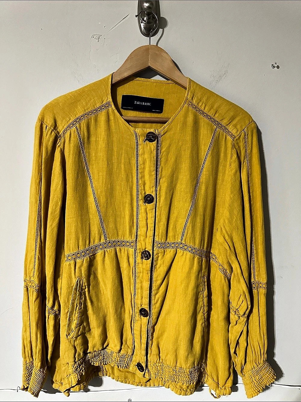 ZARA BASIC • Women’s Mustard Yellow 100% Linen Button Front Jacket Size